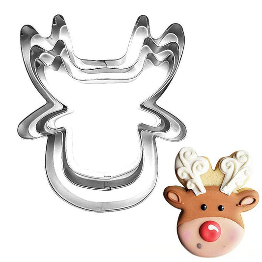 Christmas baked goods reindeer 3-piece set stainless steel biscuit mold Christmas reindeer cookie cutter set