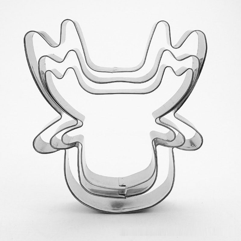 Christmas baked goods reindeer 3-piece set stainless steel biscuit mold Christmas reindeer cookie cutter set