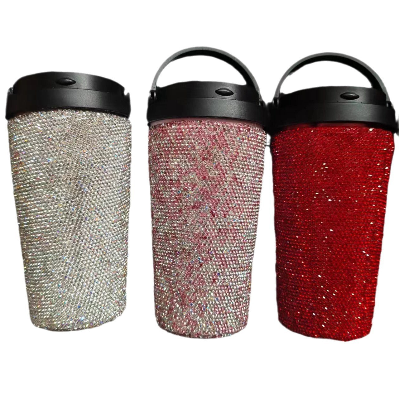 Diamond inlaid vacuum stainless steel coffee cup creative handle insulated cup vacuum portable car cup