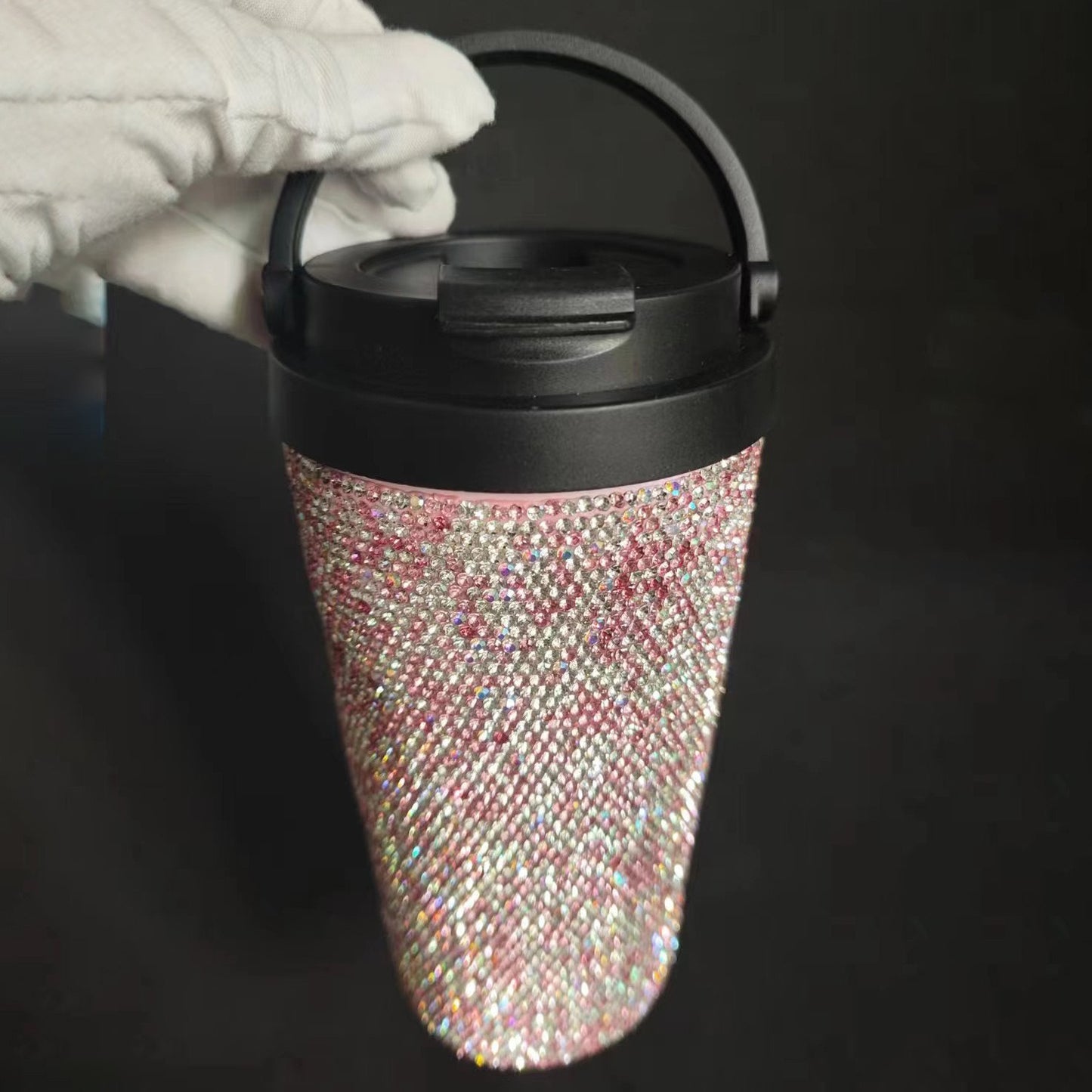 Diamond inlaid vacuum stainless steel coffee cup creative handle insulated cup vacuum portable car cup