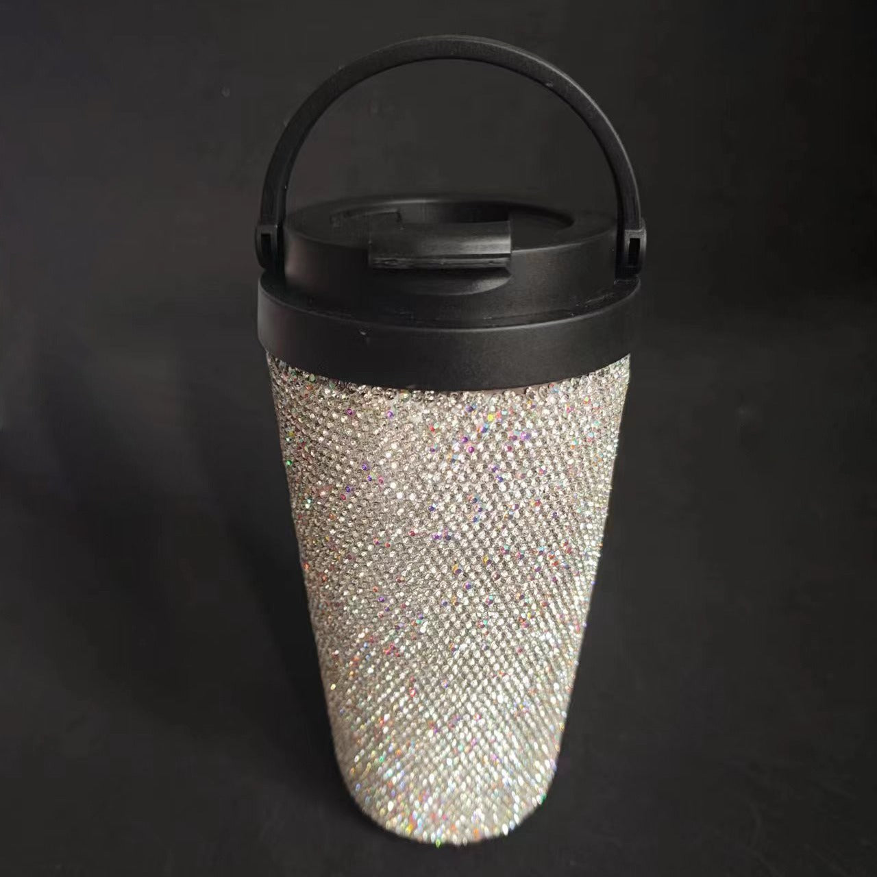 Diamond inlaid vacuum stainless steel coffee cup creative handle insulated cup vacuum portable car cup